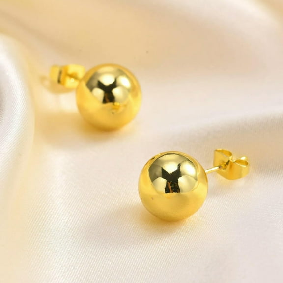 HOOUN One Pair 18k Gold Plated Smooth Ball Earring Studs Jewelry for women lady