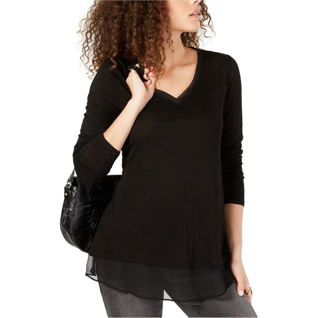 I.N.C T-Shirt Basique à Bordure Transparente pour Femmes, Noir, Moyen
