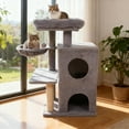 thumbnail image 2 of Gymax 33.5'' Cat Tree w/ 2-Tier Condo Padded Plush Top Perch Sisal Scratching Posts Light Gray, 2 of 10