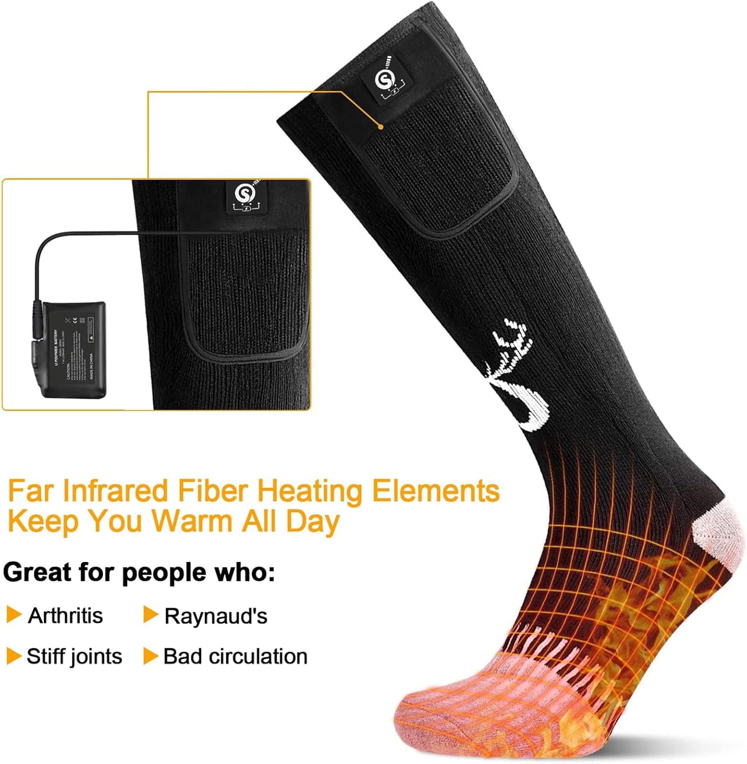 SNOW DEER Electric Heated Socks, Suitable for Both Genders – Ultimate Winter Companion for Hunting, Fishing, Camping, Trekking, & Ski Expeditions