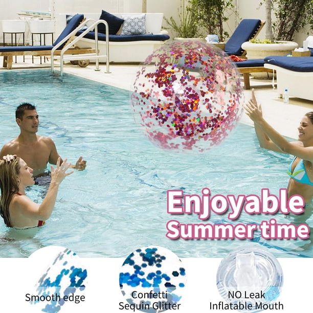 Pack De 4 Pelotas De Playa Inflables Con Confeti Y Purpurina – Transparentes Con Estrellas De Colores, Ideales Para Piscina Y Fiestas De Verano
