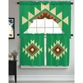 thumbnail image 3 of Green Brown Boho Kitchen Curtains Swag Valance and Tier Curtains Set 36 Inch Length, Country Simple Abstract Ethnic Geometric Rod Pocket Drape Panels Pair Swag Curtains for Bathroom/Cafe/Window, 3 of 6