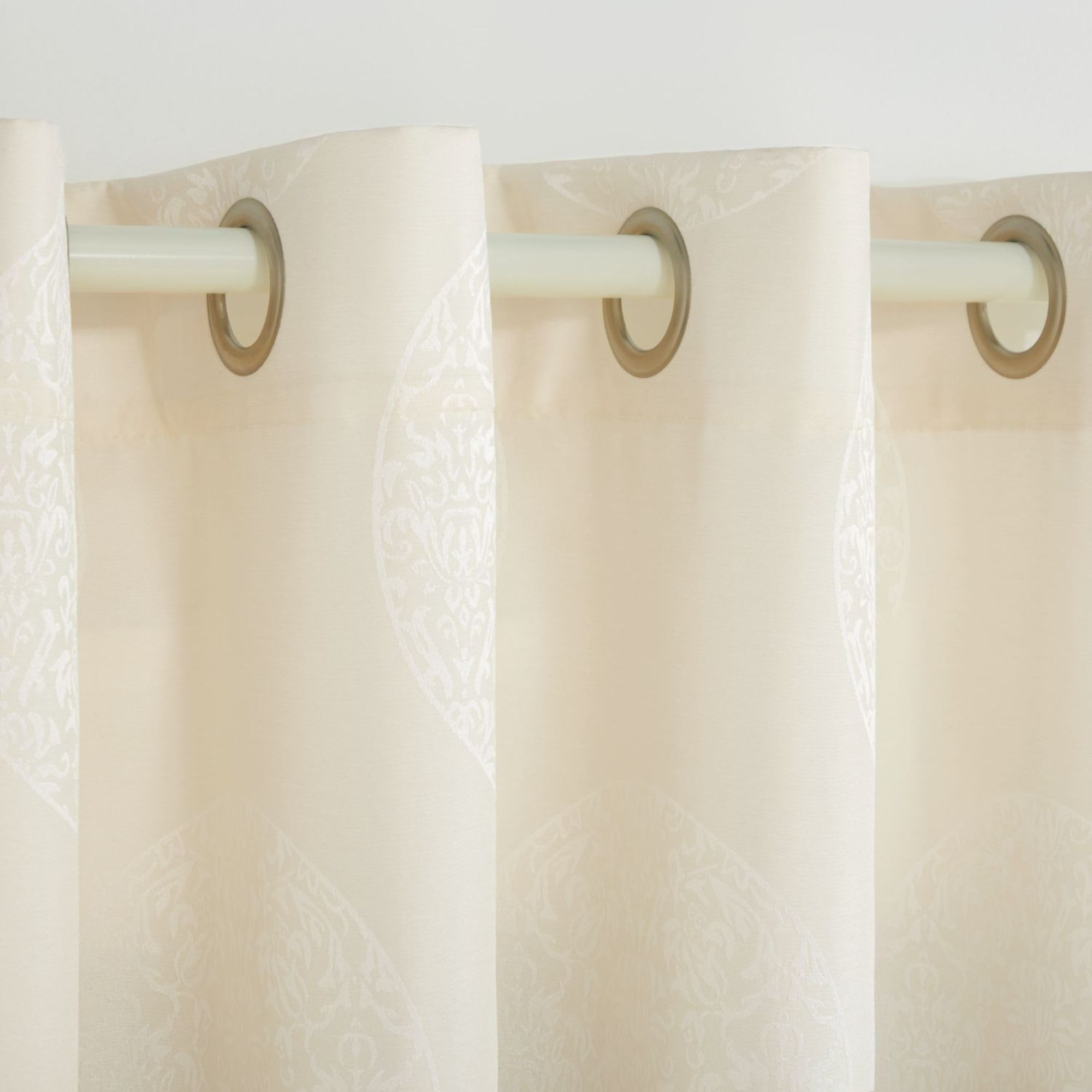 Exclusive Home Akola Medallion Linen Jacquard Grommet Top Curtain Panel Pair, 54"x84", Ivory