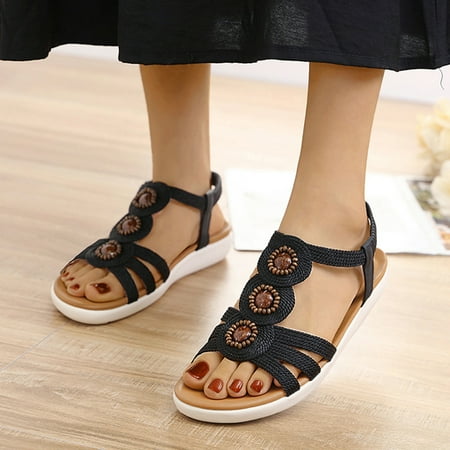 

XIAQUJ Women Sandals Fashion Summer New Pattern Fashion Comfortable Flat Bohemian Style Open Toe Elastic Bland Sandals Sandals for Women Black 9(41)
