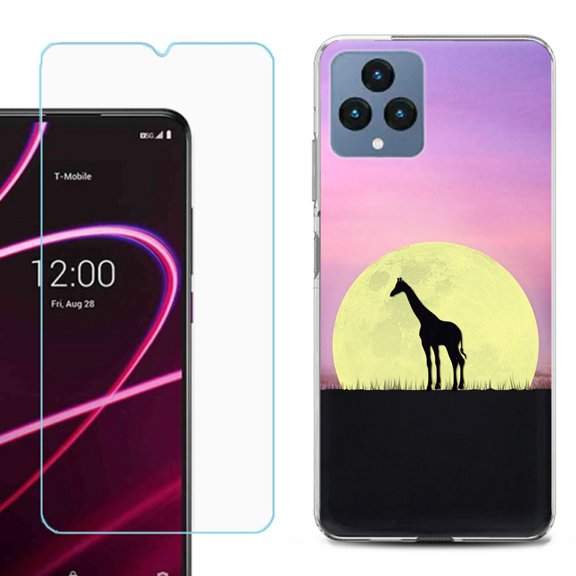 OneToughShield ® for T-Mobile Revvl 6x 5G Shockproof Phone Case, with Tempered Glass Screen Protector - Moonlight Giraffe