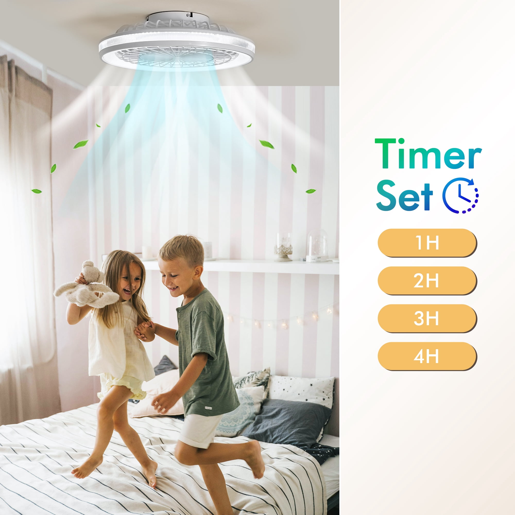 20"  Caged Ceiling Fans Lights,Low Profile Enclosed Lamp with APP Control,White