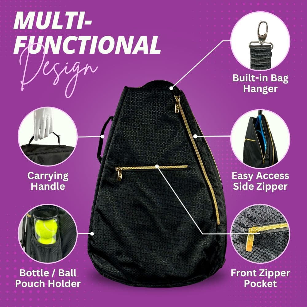Taboo Fashions Womens Tennis Backpack Ladies Tennis Bag Holds Two Racquets, Padded Straps and Side Carry Handle (Gold Luxe)