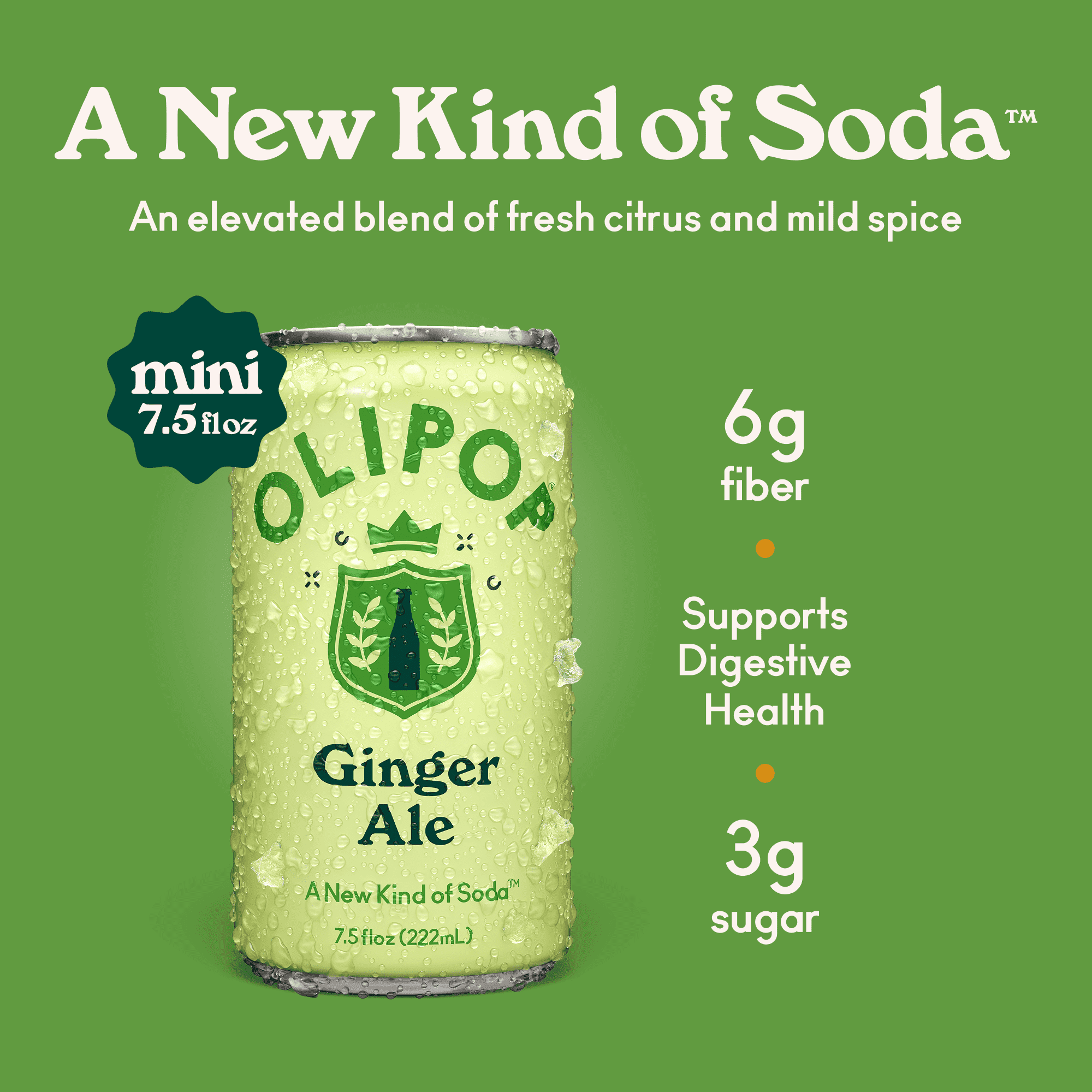 Olipop Minis Prebiotic Soda Pop, Ginger Ale, High Fiber, 7.5 fl oz 6 Pack