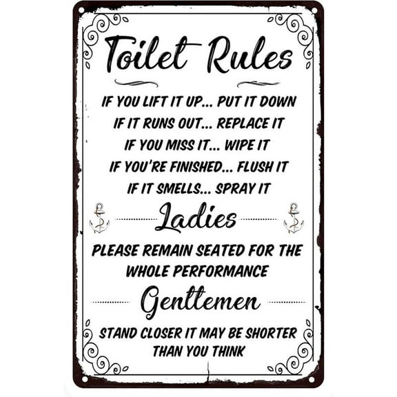 8 x 12inch Funny Bathroom Rules Signs Metal Tin Sign- Please Flush Toilet Sign- Stand Closer Its Shorter Than You Think- Guest Bathroom Wall Decor Humour Warning Sign 12*8 Inch