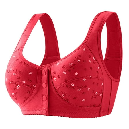 Ovticza Everyday Cotton Snap Bras - Women s Front Close Builtup Sports Push Up Wire Free Bra Red 48