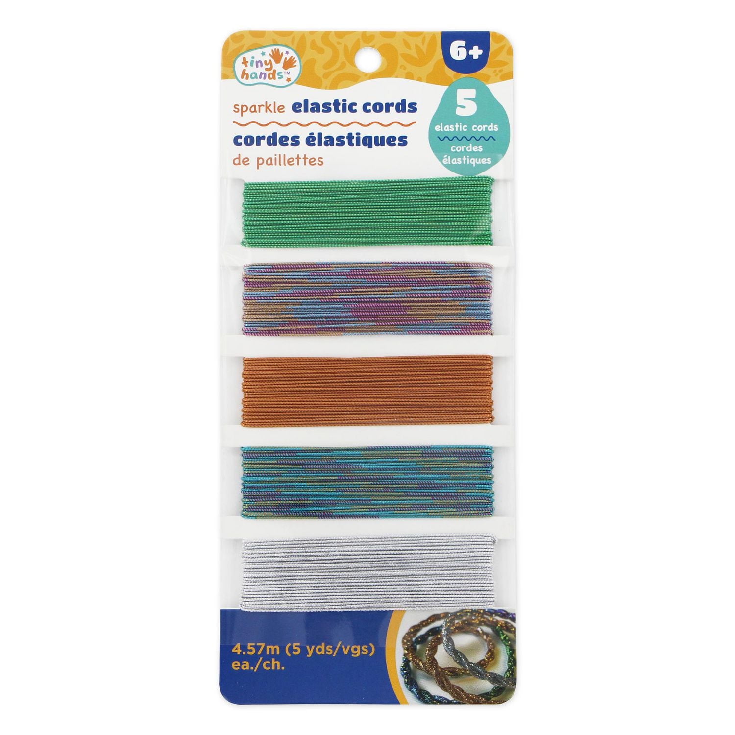 TINY HANDS Cordons élastiques, couleurs scintillantes, 5 mcx, 6 ans et plus, enfants, artisanat