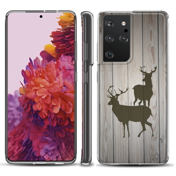 Slim-Fit Lightweight Protective Phone Case compatible with Samsung Galaxy S21 ULTRA 5G, by OneToughShield ® - Wood/Deer