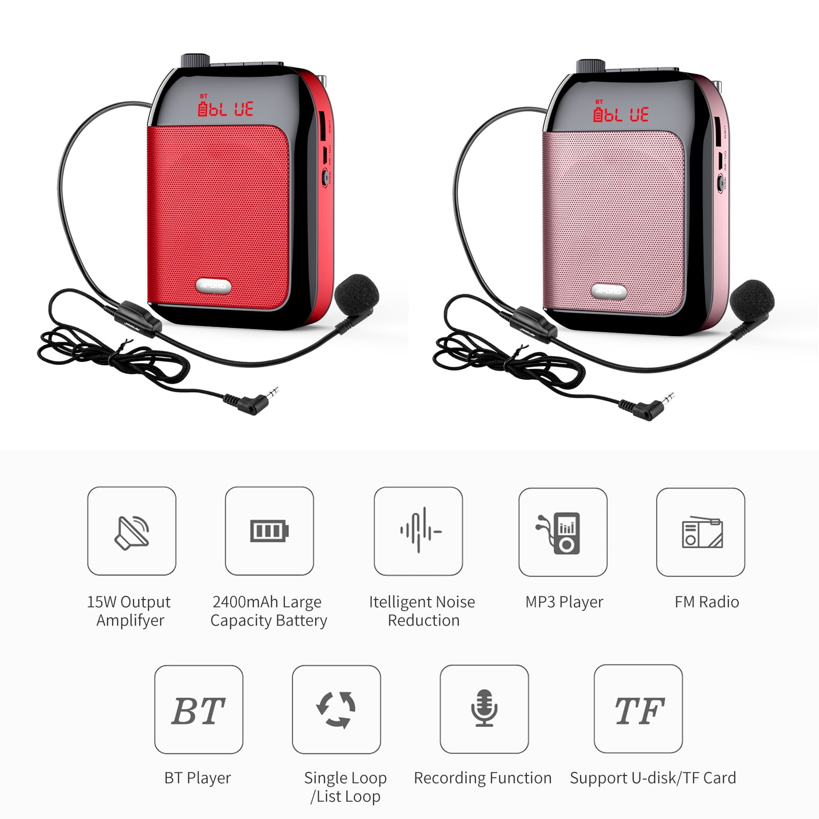 Portable Microphone Voice Portable Voice Speaker Amplifier for Teachers with Wired Microphone Headset Waistband Rechargeable Personal BT Speaker Support Music Recording for Classroom Meeting Training
