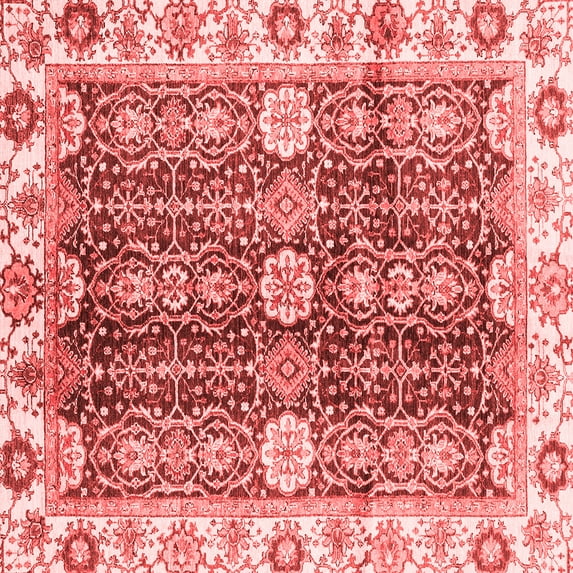 Ahgly Company Machine Washable Indoor Square Abstract Red Modern Area Rugs, 6' Square