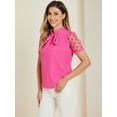 thumbnail image 2 of DARING DIVA V Neck Stand Collar Short Mesh Sleeve Blouse XL Hot Pink, 2 of 6