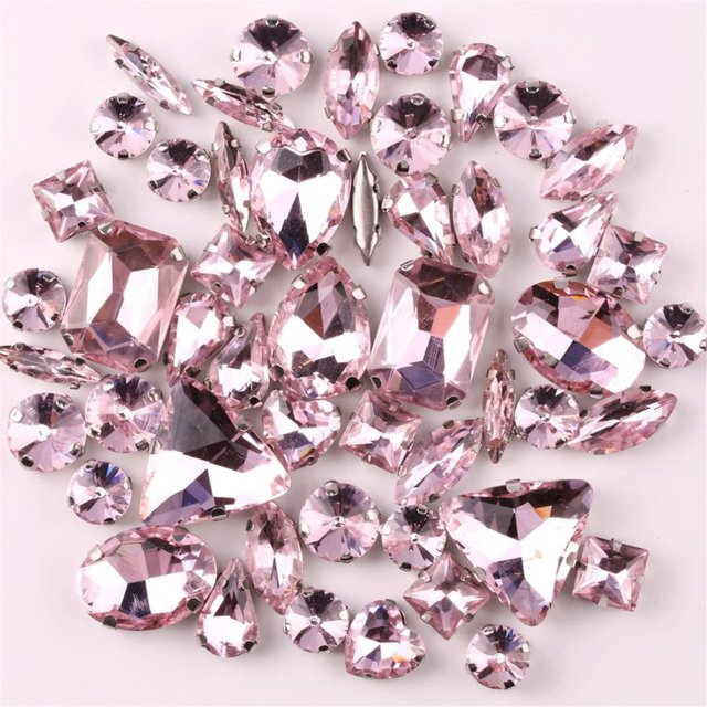 Yazoeia 50 Pcs Mix Shapes Sew On Crystal Rhinestone, Claw Flatback Crystal Rhinestones, Flatback Claw Setting Glass Sew On Crystal Rhinestone for DIY Crafts, Clothes, Costume, Dress, and