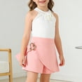 thumbnail image 4 of Mifsaly Girls 2 Piece Summer Outfit Sets Halter Neck Sleeveless Tops with 3D Rose Applique and Decorative Buckle Wrap Skort Shorts Kids Fashion Party Casual Clothes, 4 of 6