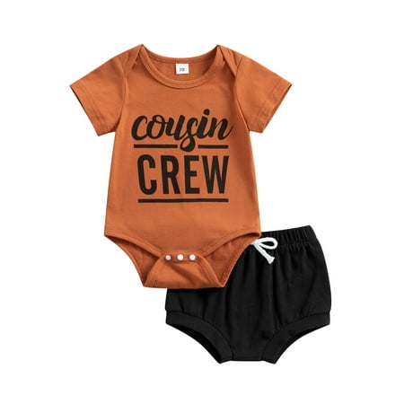 

Frobukio Newborn Baby Girls Boys Clothes Short Sleeve Round Collar Romper Tops Shorts with Drawstring Outfits Caramel 3-6 Months