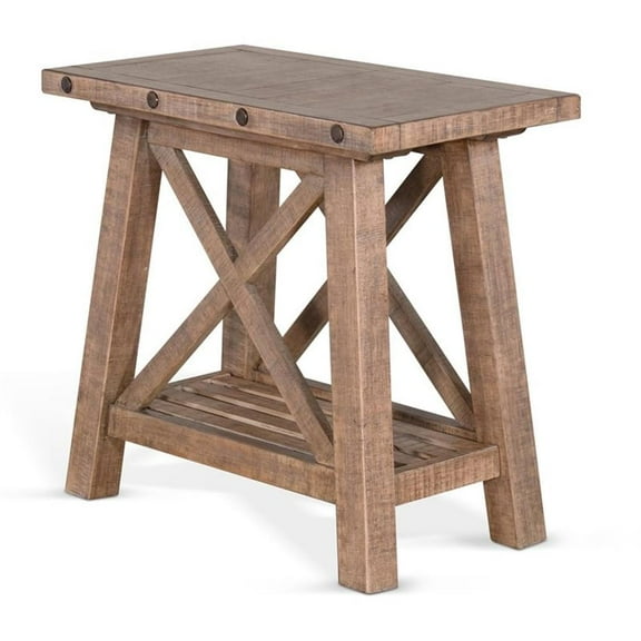 Pemberly Row 16" Farmhouse Mahogany Wood Chair Side Table in Light Brown