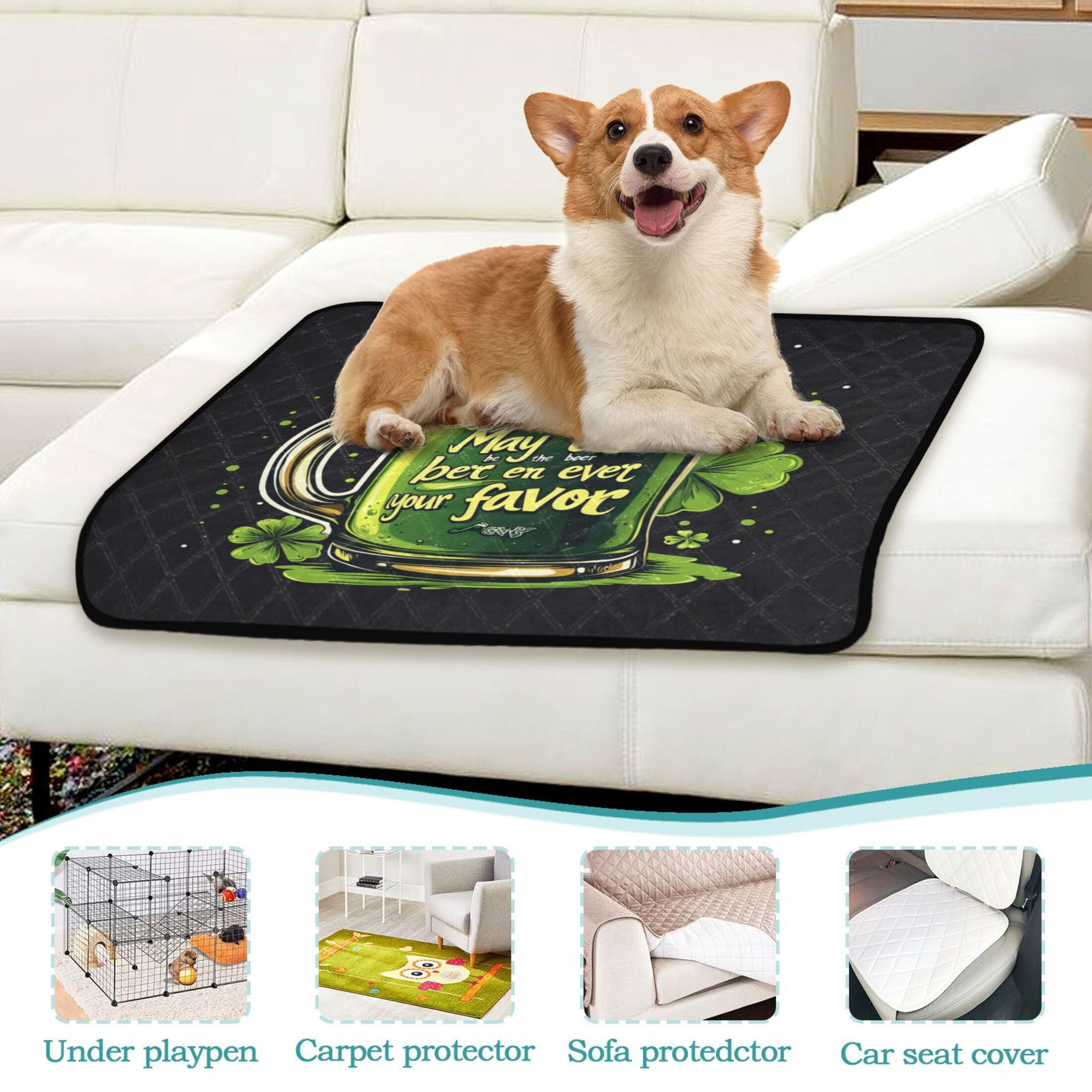 Qxltty Stpatricks Day Beer Cat litter Pads Pet Set of 2 Diaper Mats Center Anti-leakage Layer Absorbent Soft and Comfortable