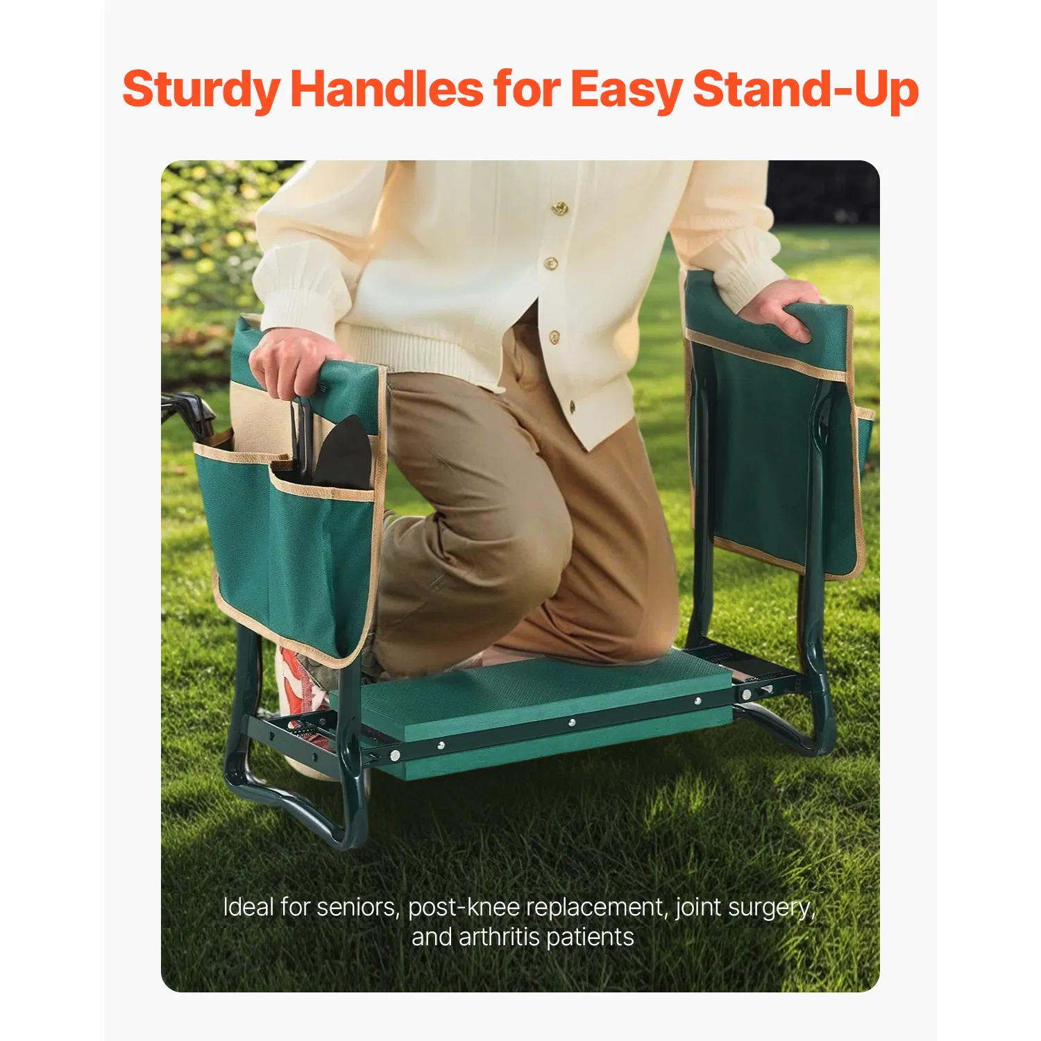 Heavy Duty Garden Kneeler and Seat with 6-Inch Wide Kneeling Pad,Portable Folding Bench for Pain Relief,Includes 2 Tool Bags Ideal for Seniors and Gardeners