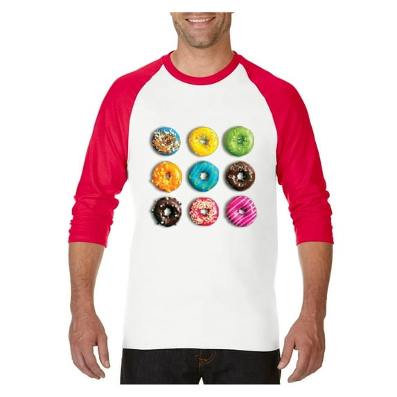 Mens Raglan Sleeve Baseball T-Shirts - Love Food Donuts Doughnuts