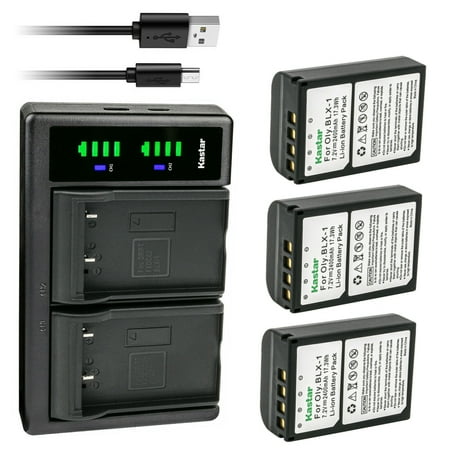 Kastar 3-Pack Battery and LTD2 USB Charger Compatible with Olympus OM SYSTEM BLX-1 Lithium-Ion Battery Olympus OM System BCX-1 Lithium-Ion Battery Charger Olympus OM System OM-1 Mirrorless Camera