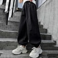 thumbnail image 3 of DJDLJWCJ Big Girls Cargo Pants Straight Leg Multi-pocket School Uniform Pants Elastic Waist Comforty Loose Fit Casual Pants Black Size 5, 3 of 7