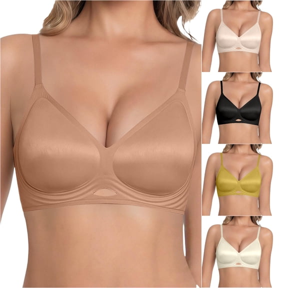 Afdoent Bras for Women Seamless Backless Satin Push Up Bra with Adjustable Straps Comfy Everyday Bra