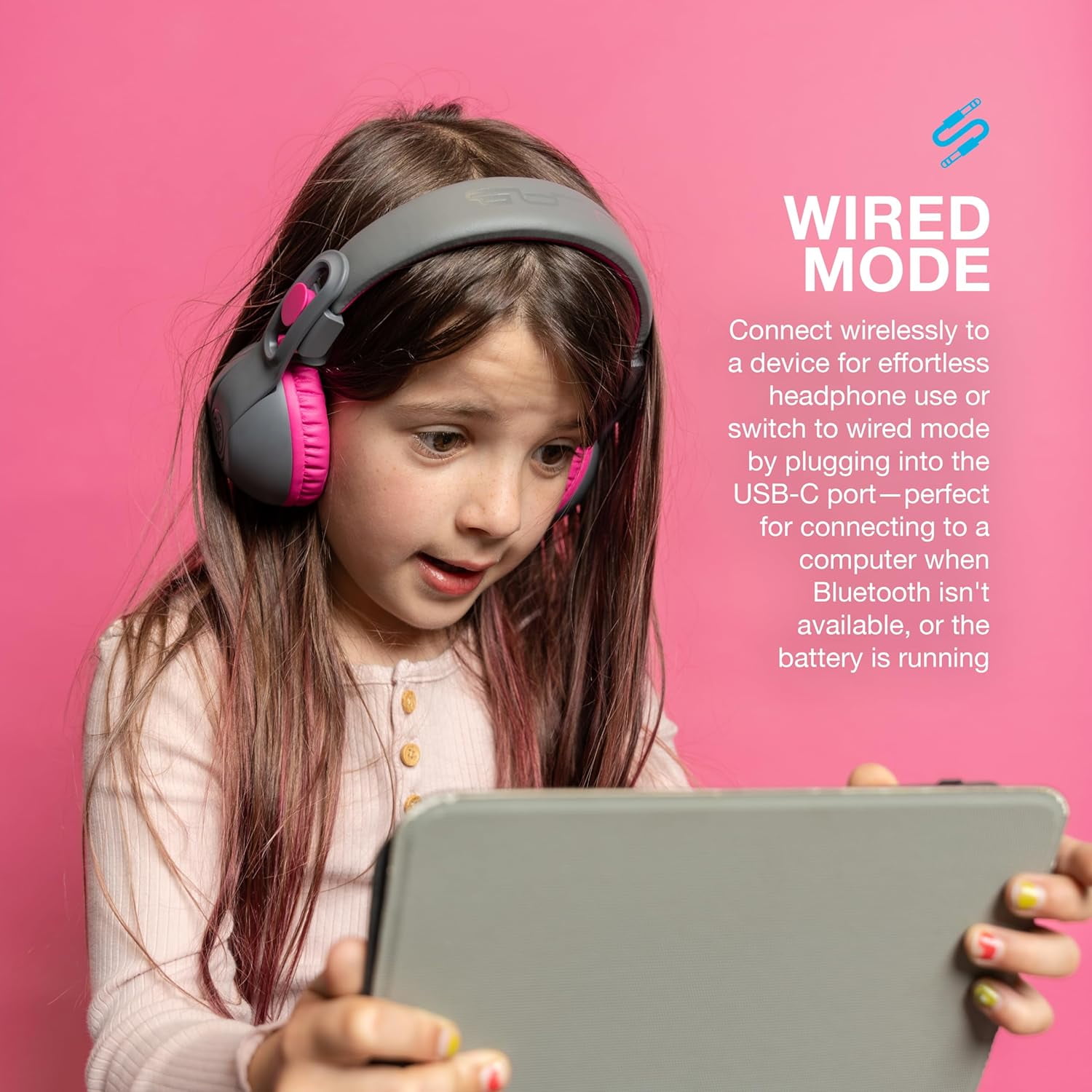 JBuddies Studio 2 Wireless Headphones- Gray/Pink