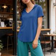 thumbnail image 6 of Women's Short Sleeve Hoodie Tunic Tops Casual Loose Fit Pullover V Neck Lightweight Sweatshirts with Pockets, XL, 6 of 8