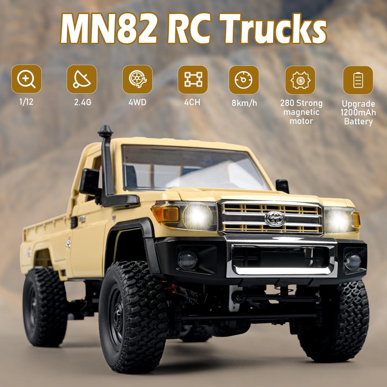 AOBAIWO 1/12 RC Crawler MN82 RC Car Rock Crawler 4x4 with 3 Upgraded 1200mah Battery 2.4GHz Remote Control Truck 4WD Off-Road Pick-up Truck RTR 280 Strong Magnetic Motor