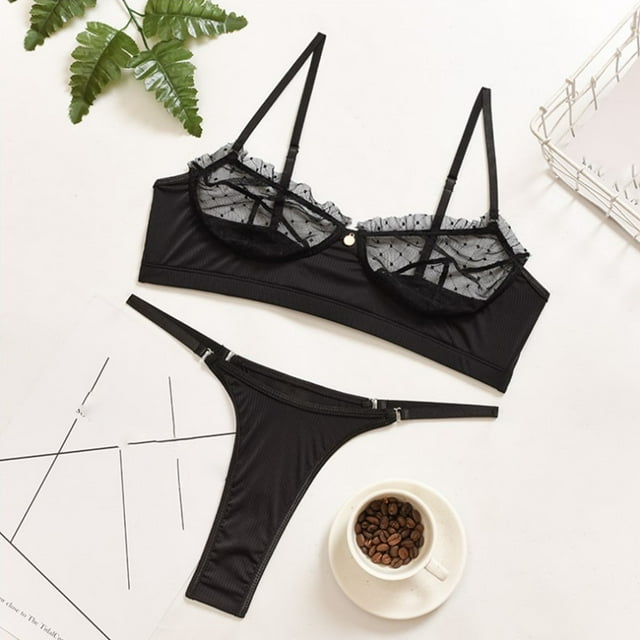 Women Sexy Transparent Underwear Sling Solid Color Shortened Underwear Set