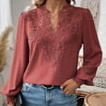 thumbnail image 6 of Dazajoo Lace V Neck Tops for Women Long Sleeve Going Out Elegant Shirts Basic Solid Color Dressy Casual Fall Blouses 2024 Fashion,Wine,L, 6 of 7