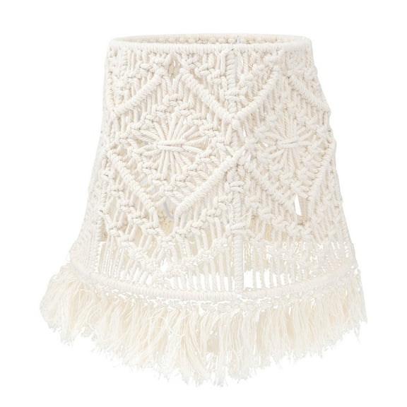 IDEANATEGRATE 1Set White Cotton Square Macrame Lampshade for Floor Decor 11.8x9.8x7.9in