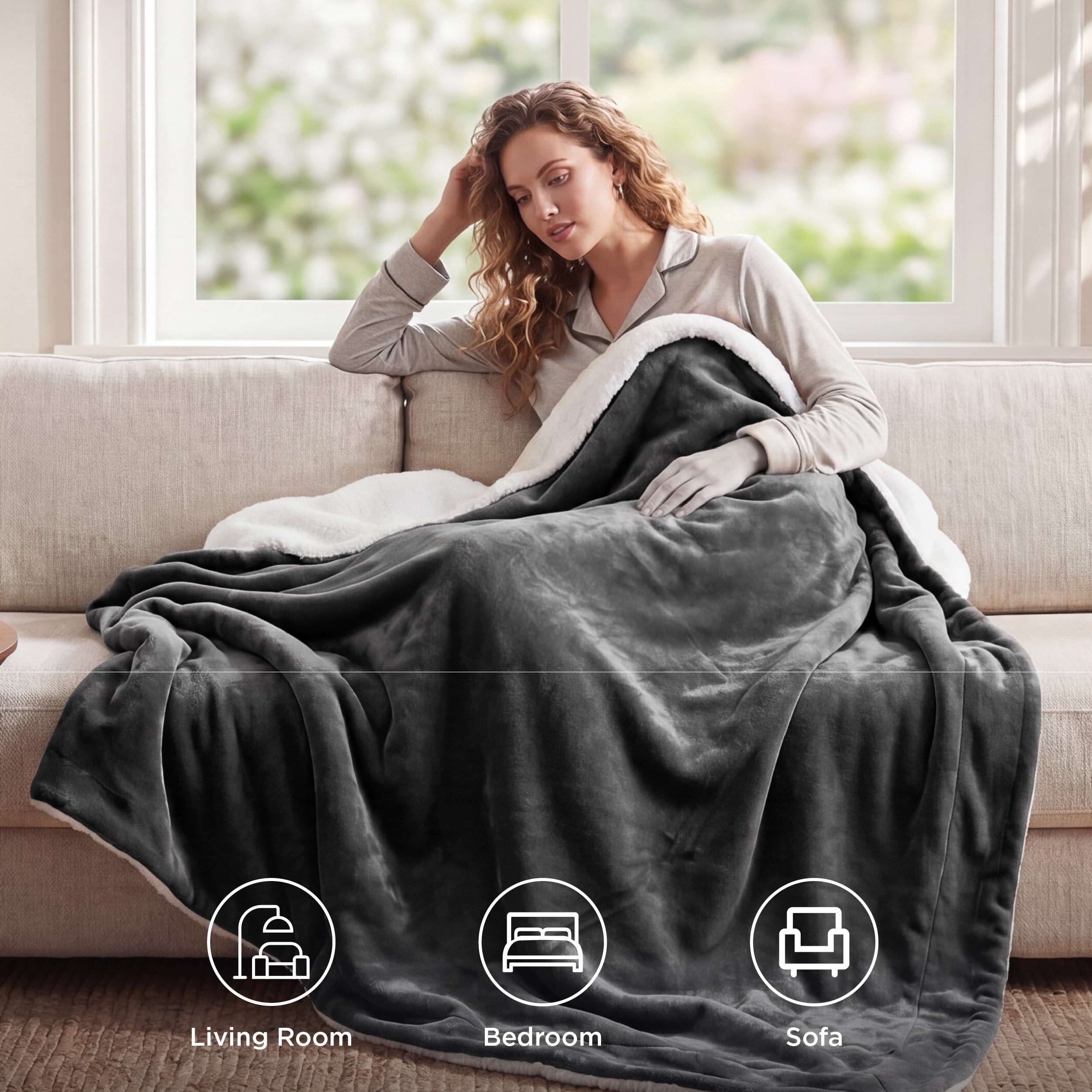 U by Bedsure GentleSoft Sherpa Fleece Blankets Queen Size for Bed - Thick and Warm Throw for Women and Men, Soft Fuzzy Plush Queen Blanket for Winter, Charcoal, 90x90 Inches