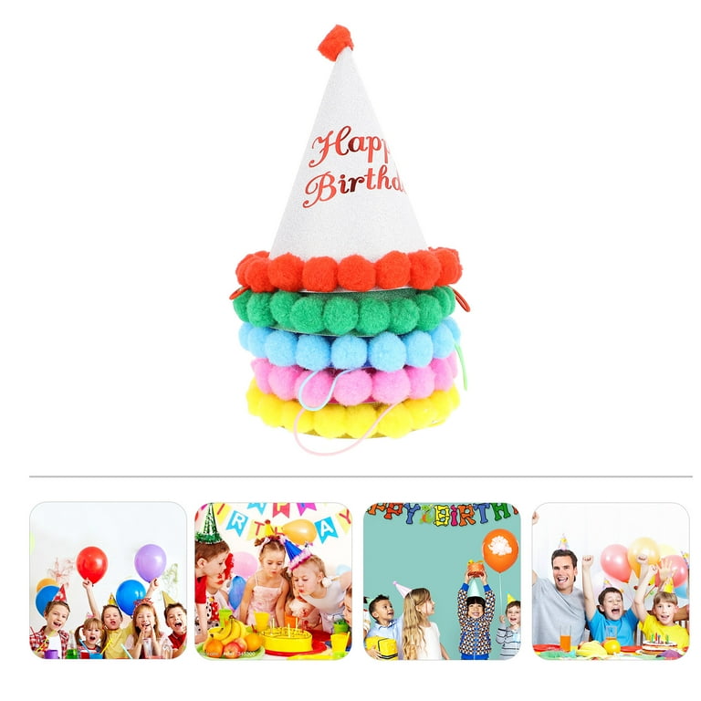 10Pcs Adorable Pom Pom Birthday Caps Happy Birthday Party Hats
