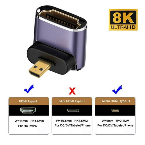 JSER Up Angled Micro HDMI Male to HDMI 2.1 Female UHD Extension Gold Converter Adapter Support 8K 60hz HDTV