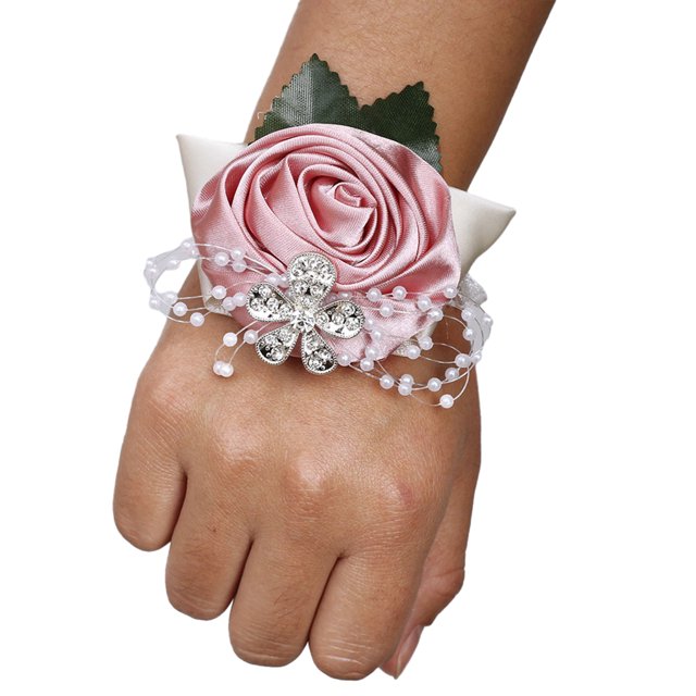 Monstrate elástica elegante, ramillete de muñeca de rosa satinado hecho a mano, decorativo y ligero, de larga duración Kits de decoración para fiestas champán n9