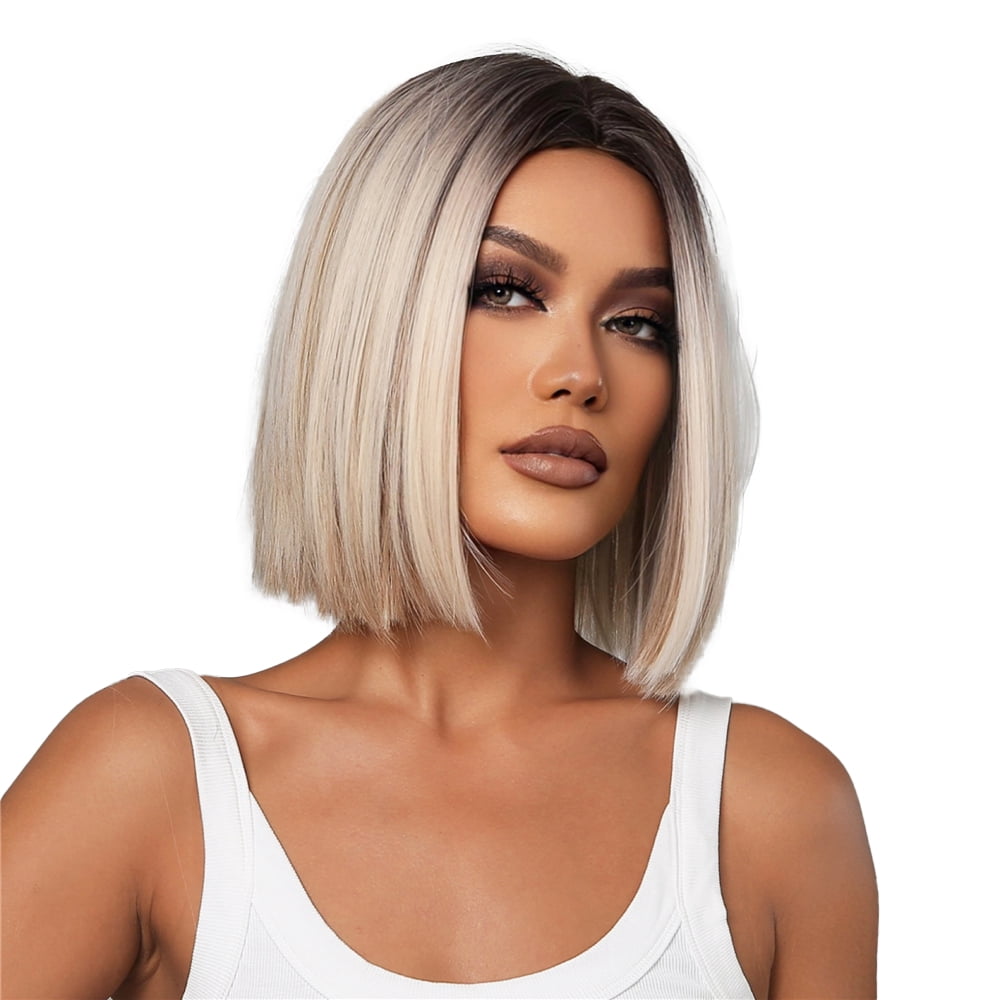 SUCS Long Blonde Wigs for Women Synthetic Hair Wig with Fringe Ombre Color with Dark Roots Layered Wigs Heat Resistant