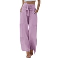 thumbnail image 3 of Kelon Women Cotton Linen Pants with Pockets High Waist Adjustable Knot Loose Casual Trousers Business Work Casual Pants XL, 3 of 9