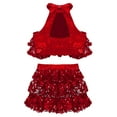 thumbnail image 4 of ZDHoor Girls Shiny Sequins Ballerina Unitard Leotard Halter Modern Latin Dance Costume Red-B 12, 4 of 7