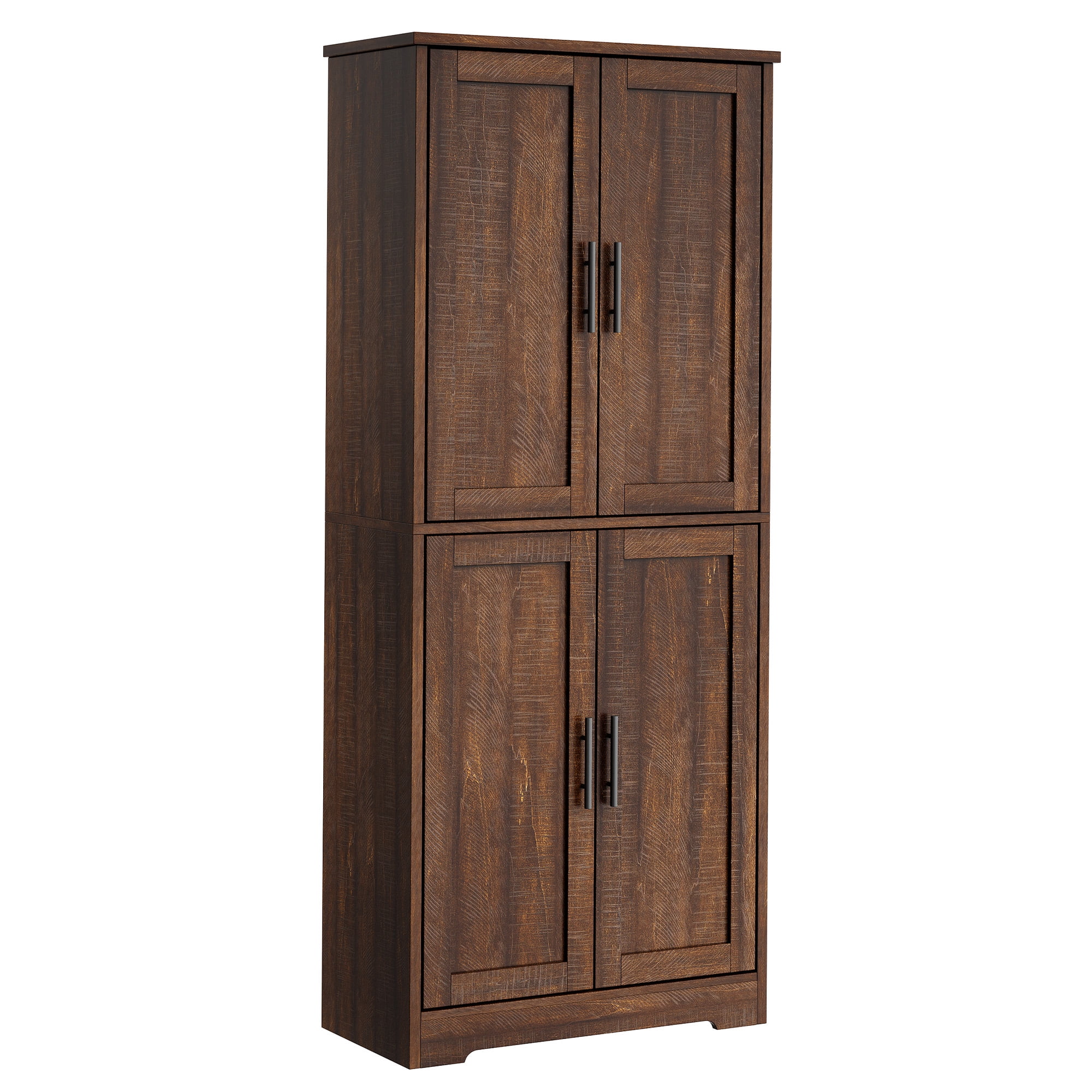 70 Inch Tall Pantry Cabinet - 4-Door Freestanding Storage with Adjustable Shelves, brown Red