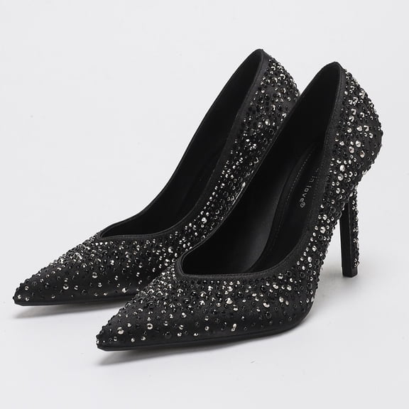 On feet & in love Women's Rhinestone Pointed Toe Stiletto Pumps - Sparkly Crystal Studded Dress Heels for Evening Party