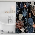 thumbnail image 2 of Black Blue Coastal Shower Curtain Set - Standard 72" x 72" Washable Bathtub Curtain with 12 Hooks, Summer Beach Coral Shell Starfish Seahorse Waterproof Fabric Shower Curtains for Bathroom/Bathtub, 2 of 6
