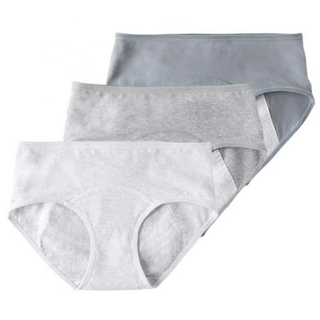 

Popvcly 3 Pack Women Menstrual Panties Teen Girls Period Underpant Leak-Proof Organic Cotton Protective Briefs