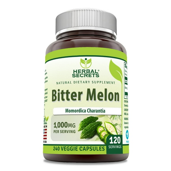 Herbal Secrets Bitter Melon 1000 mg Per Serving 240 Veggie Capsules Supplement | 120 Serving Per Bottle | Non-GMO | Gluten Free | Made in USA