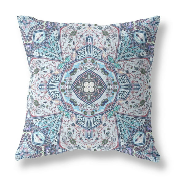 Buddha Flower Ceremony Indoor/Outdoor Pillow with Removable Cover in Gray Light Blue26x26