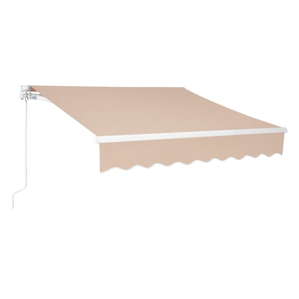 10x8FT Retractable Patio Awning – Khaki Polyester Canopy, Adjustable Slope 40°-90°, Steel-Aluminum Frame – for Decks, Patios & Commercial Shading
