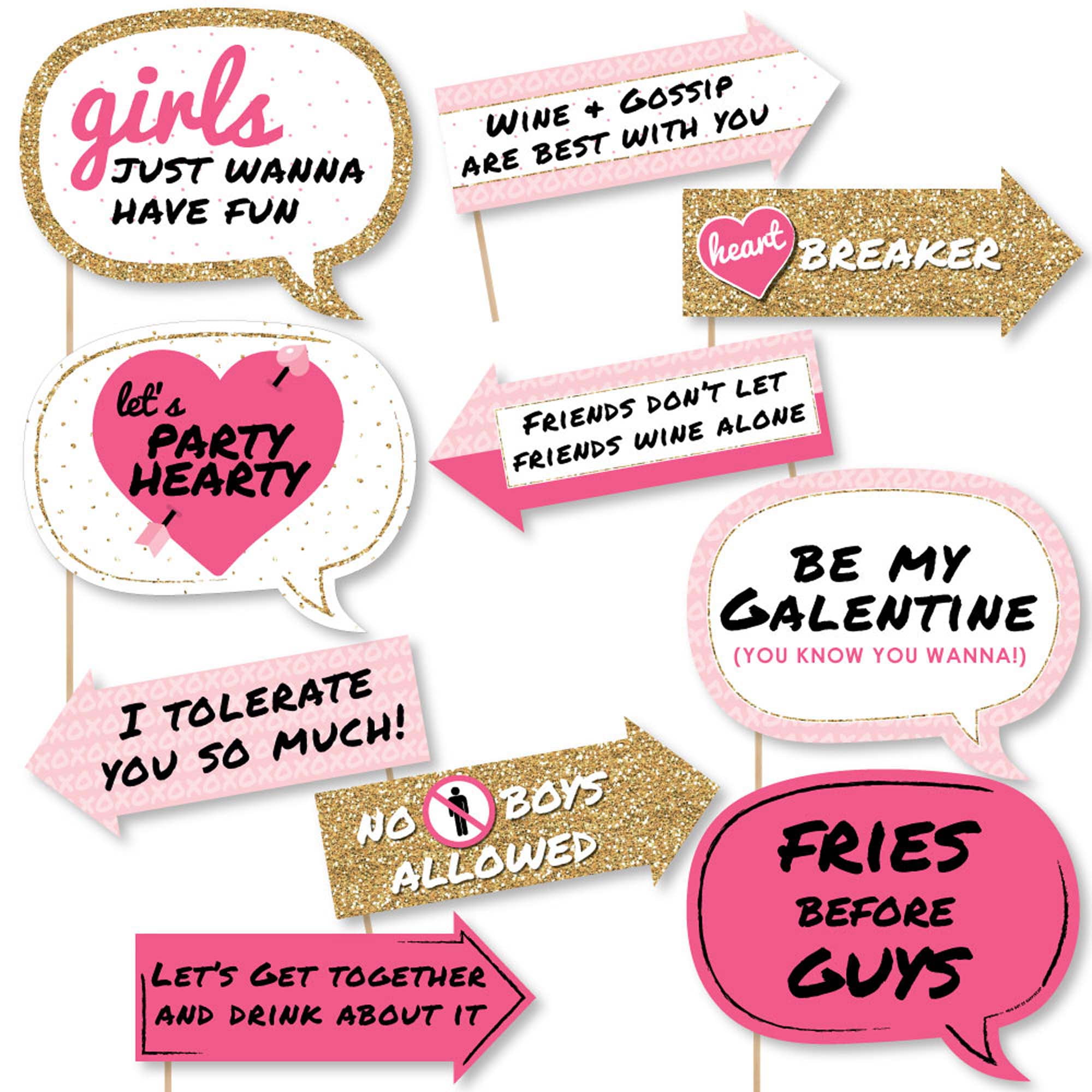 Big Dot of Happiness Funny Be My Galentine - Valentine's Day Photo Booth  Props Kit - 10 Piece 